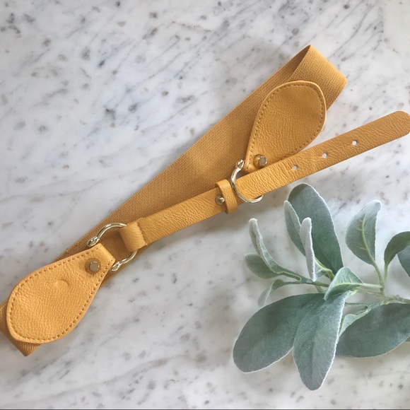 Accessories - Mustard yellow belt gold buckles elastic spandex